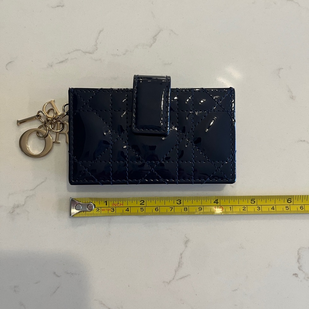 Navy Blue Dior Patent Leather 5 Gusset Accordion Card Holder Wallet EUC! Quilted